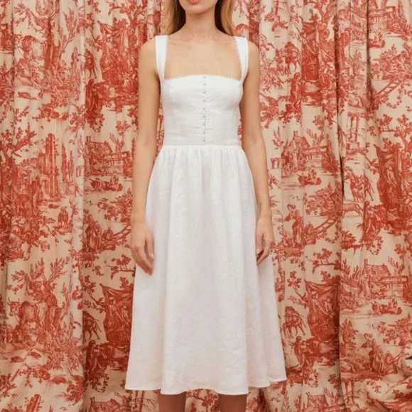 Reformation Tagliatelle Linen Dress Sz2 White - Picture 11 of 12